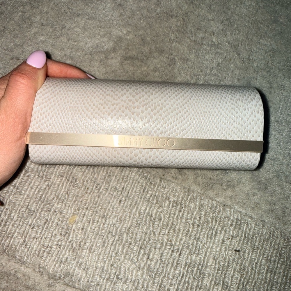 Jimmy Choo Ivory Snakeskin Clutch with Gold Accent